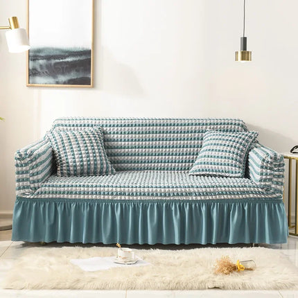 Sofa Cover for Living Room Thick Ruffled Seersucker Elastic L Shaped Corner Sofa Cover 1/2/3/4 Seater Cover for Sofa