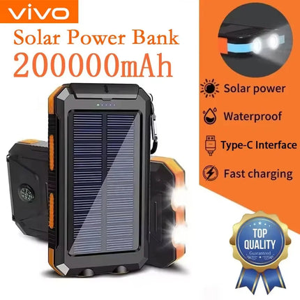 VIVO 200000mAh Power Bank Fast Charging Outdoor Large Capacity External Battery Solar PowerBank Flashlight For iPhone Xiaomi