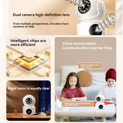 Dual Lens 360°Rotatable Camera 4K WiFi Surveillance Auto Tracking 2 way Audio Night Vision Monitor Smart Home Mini Camera
