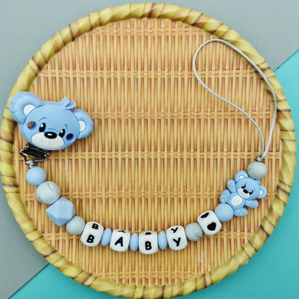 Custom English Russian Silicone Letter Name Baby Bear Silicone Beads Pendant Pacifier Clips Chains Teether Baby Kawaii Toy Gifts