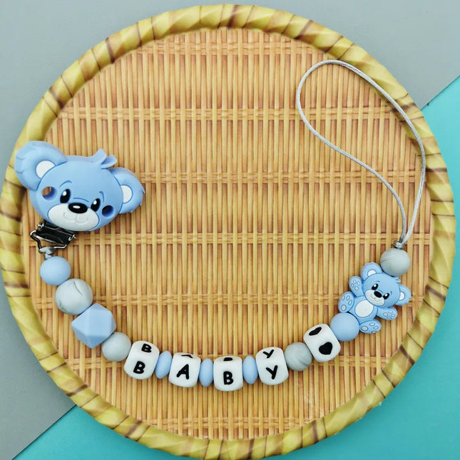 Custom English Russian Silicone Letter Name Baby Bear Silicone Beads Pendant Pacifier Clips Chains Teether Baby Kawaii Toy Gifts