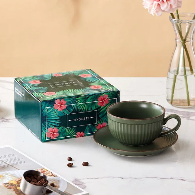 Pumpkin Coffee Cup Retro Style Latte Mug Unique Cute Style Afternoon Teacup and Saucer Cup for Home Office Ceramic Drinkware