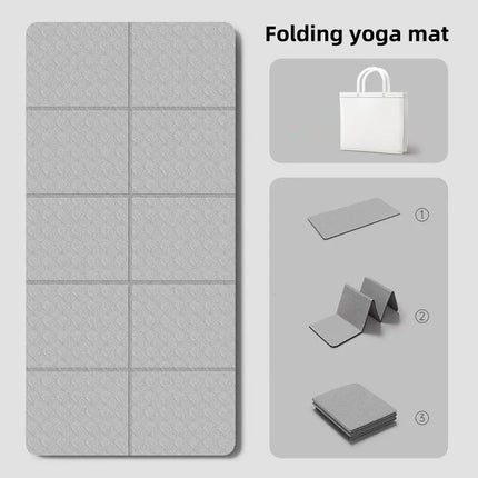 180cmx57cmx0.4cm TPE Folding Yoga Mat Portable Non-Slip Shock-Absorbent Noise-Free Convenient for Home Travel Fitness Exercise
