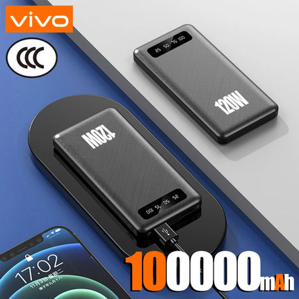 VIVO 200000mAh PowerBank 120W Super Fast Charging High Capacity Portable External Battery With LED Digital Display For IPhone