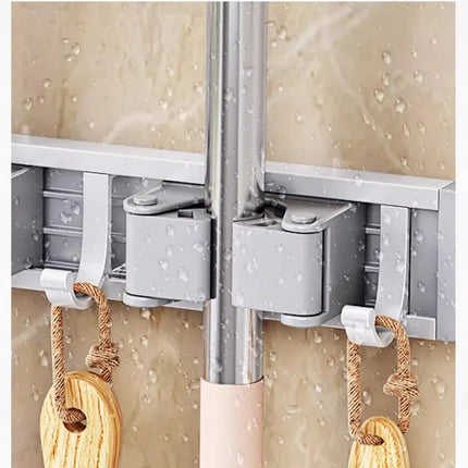 Mop and Broom Organizer Mop Holder Rack Holder Wall Mounted Strong Broom  Holder Self With 5 Hooks Organizers Hang Broom