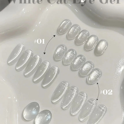 1-30pcs ZH Hot Selling Ice Transparent Glass Beads Cat Eye Nail Polish Gel New White Elf Crystal Cat Eye Nail Art Nail Supplies