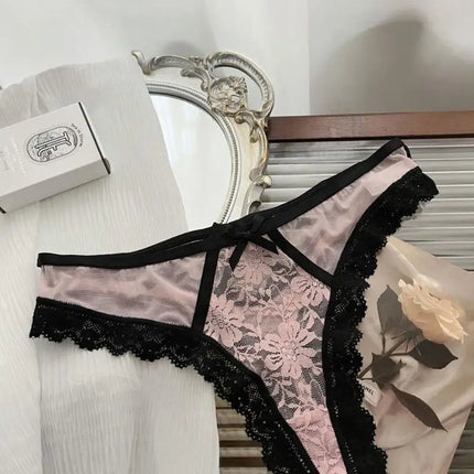 Flirtatiously See-through Lace Mini Underpants Hollow Low-waisted Pure Desire Thong Spice Girl Seamless T Pants Thongs Women
