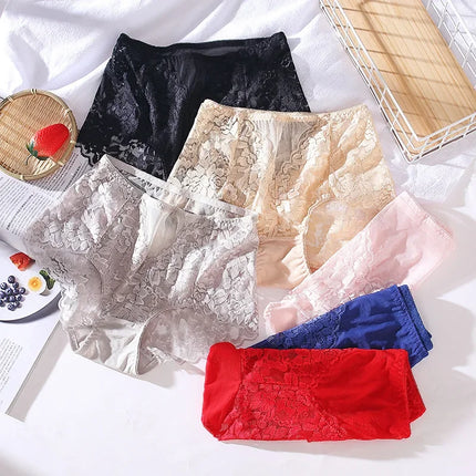Mid-high-waist Sexy Lace Panties for Women Buttocks Abdomen No Trace Women's Triangle Panties Cotton Crotch Large Size