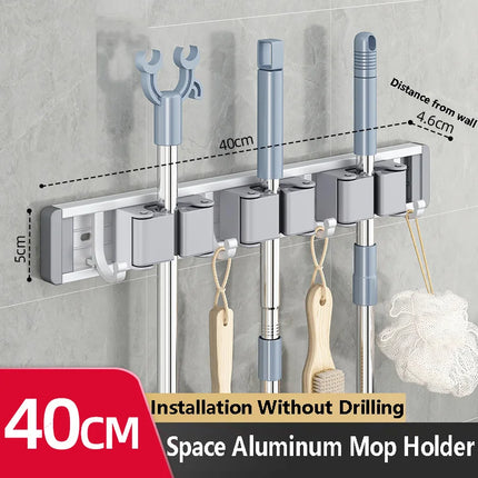 Mop and Broom Organizer Mop Holder Rack Mop Holder Wall Mounted Strong Broom Mop Holder Self With 5 Hooks Organizers Hang Broom