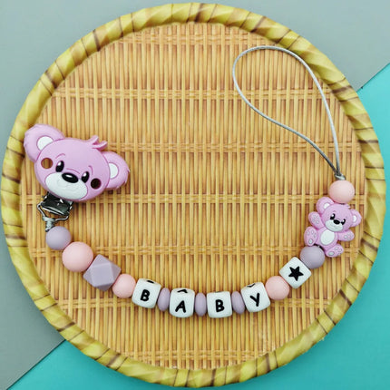 Custom English Russian Silicone Letter Name Baby Bear Silicone Beads Pendant Pacifier Clips Chains Teether Baby Kawaii Toy Gifts