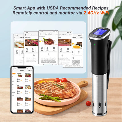 INKBIRD Vacuum Sous Vide Cooker WiFi Sous Vide Machine IPX7 Waterproof Sous Vide Cooker Free APP, Recipes, Alarms, Timer,Booking