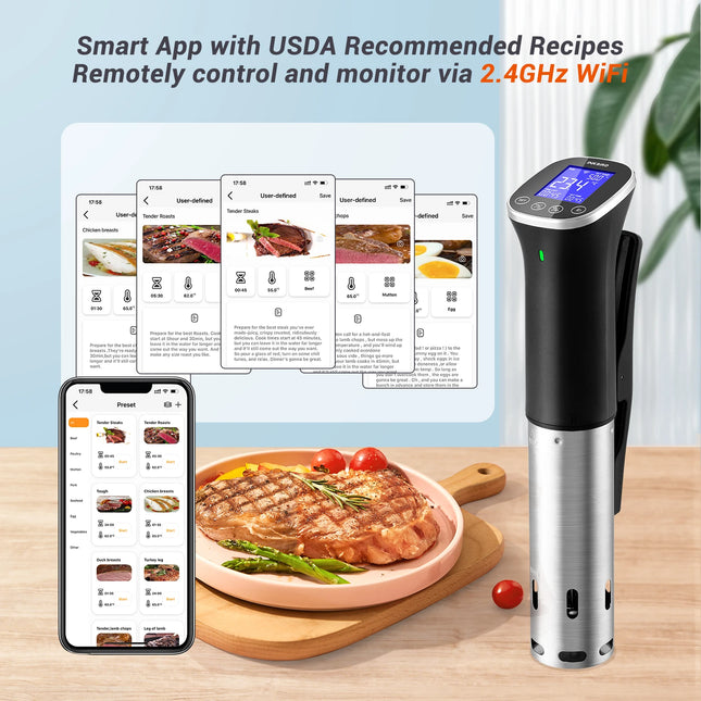 INKBIRD Vacuum Sous Vide Cooker WiFi Sous Vide Machine IPX7 Waterproof Sous Vide Cooker Free APP, Recipes, Alarms, Timer,Booking