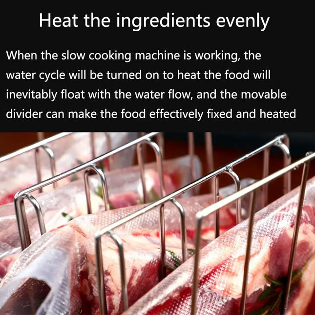 Vertical Mount Vide Rack Divider 5 Detachable Dividers Stainless Steel Sous Vide Rack No-Float Top Bar Collapsible