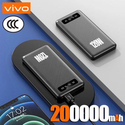 VIVO 200000mAh PowerBank 120W Super Fast Charging High Capacity Portable External Battery With LED Digital Display For IPhone