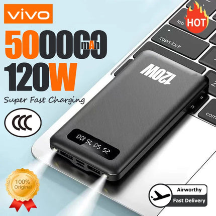 VIVO 200000mAh PowerBank 120W Super Fast Charging High Capacity Portable External Battery With LED Digital Display For IPhone